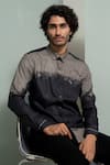 Shop_Varun Chakkilam_Black Twill, Cotton Grunge Diffused Geometric Print Shirt _at_Aza_Fashions