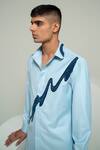 Shop_Varun Chakkilam_Blue Twill, Cotton Embroidery Applique Placement Shirt _at_Aza_Fashions