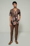 Buy_Varun Chakkilam_Brown Crepe Dancing Hall Print Shirt _at_Aza_Fashions