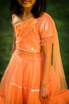 Ranikidswear_Orange Net Embroidered Sequin One Shoulder Blouse Lehenga Set _Online_at_Aza_Fashions