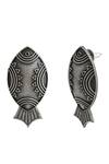 Shop_Ishhaara_Silver Plated Fish Shaped Oxidised Carved Earrings_Online_at_Aza_Fashions