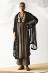 Buy_Itrh_Black Silk Organza, Silk, Crepe Embroidery, Zari V-neck Yoke Kurta Set _at_Aza_Fashions