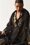 Shop_Itrh_Black Silk Organza, Silk, Crepe Embroidery, Zari V-neck Yoke Kurta Set _at_Aza_Fashions