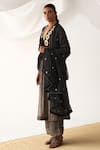Buy_Itrh_Black Silk Organza, Silk, Crepe Embroidery, Zari V-neck Yoke Kurta Set _Online_at_Aza_Fashions