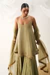 Shop_Itrh_Green Silk Tissue Placement Embroidery Gota Patti Tunic And Sharara Set _at_Aza_Fashions
