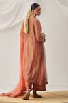 Shop_Itrh_Peach Silk Tissue Placement Embroidery Golden Coin V Neck Anarkali Set _at_Aza_Fashions