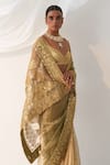 Shop_Itrh_Green Silk Tissue Embroidery Gota Patti Round Flower Vine Saree With Blouse _at_Aza_Fashions