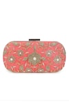 The Purple Sack Peach Embroidery, Cut Work Raw Silk Floral Clutch Online at Aza Fashions The Purple Sack_Peach Embroidery, Cut Work Raw Silk Floral Clutch _Online_at_Aza_Fashions