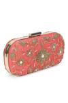 Shop_The Purple Sack_Peach Embroidery, Cut Work Raw Silk Floral Clutch _Online_at_Aza_Fashions