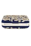 Shop_The Purple Sack_Blue Embroidery, Zari Raw Silk Zardozi Clutch _Online_at_Aza_Fashions