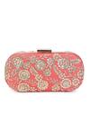Buy_The Purple Sack_Peach Embroidery Raw Silk Flower Clutch _Online_at_Aza_Fashions