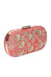 Shop_The Purple Sack_Peach Embroidery Raw Silk Flower Clutch _Online_at_Aza_Fashions