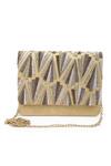 Buy_The Purple Sack_Gold Hand Embroidery Raw Silk Geometric Clutch _at_Aza_Fashions