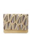 The Purple Sack_Gold Hand Embroidery Raw Silk Geometric Clutch _Online_at_Aza_Fashions