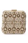 Shop_The Purple Sack_Beige Embroidery Mirror And Sequin Clutch _at_Aza_Fashions