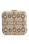 The Purple Sack_Beige Embroidery Mirror And Sequin Clutch _Online_at_Aza_Fashions