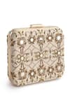 Shop_The Purple Sack_Beige Embroidery Mirror And Sequin Clutch _Online_at_Aza_Fashions