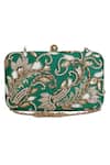Buy_The Purple Sack_Green Embroidery Double Paisley Hand Clutch _at_Aza_Fashions