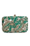 Shop_The Purple Sack_Green Embroidery Double Paisley Hand Clutch _at_Aza_Fashions