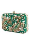 Shop_The Purple Sack_Green Embroidery Double Paisley Hand Clutch _Online_at_Aza_Fashions