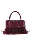 Shop_The Purple Sack_Maroon Beads, Sequins, Cut Work Minaa Embellished Box Bag _at_Aza_Fashions