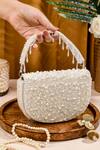 Buy_The Purple Sack_White Pearls Pearlicious Velvet Embroidered Bag _at_Aza_Fashions