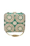 Buy_The Purple Sack_Green Zari Lush Floral Embroidered Box Clutch _at_Aza_Fashions