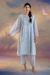 Kacha Tanka_Blue Chanderi Embroidered Hand Notched Kurta Salwar Set _at_Aza_Fashions