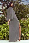 Shop_Nitya Bajaj_Black Satin, Muslin Keyhole Neck Holographic Crystal Embroidered Kaftan _Online_at_Aza_Fashions
