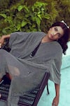 Buy_Nitya Bajaj_Black Satin, Muslin Keyhole Neck Holographic Crystal Embroidered Kaftan 