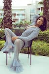Nitya Bajaj_Grey Mesh Embroidery Crystal Notched Lapel Collar Suit And Pant Set  _Online_at_Aza_Fashions