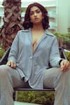 Buy_Nitya Bajaj_Grey Mesh Embroidery Crystal Notched Lapel Collar Suit And Pant Set  _Online_at_Aza_Fashions