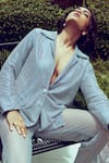 Shop_Nitya Bajaj_Grey Mesh Embroidery Crystal Notched Lapel Collar Suit And Pant Set  _Online_at_Aza_Fashions