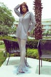 Buy_Nitya Bajaj_Grey Mesh Embroidery Crystal Notched Lapel Collar Suit And Pant Set  _at_Aza_Fashions