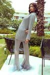 Shop_Nitya Bajaj_Grey Mesh Embroidery Crystal Notched Lapel Collar Suit And Pant Set  _at_Aza_Fashions