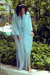 Nitya Bajaj_Blue Mesh Embroidery Crystal Keyhole Hand Kaftan  _Online_at_Aza_Fashions