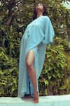 Buy_Nitya Bajaj_Blue Mesh Embroidery Crystal Keyhole Hand Kaftan  _Online_at_Aza_Fashions