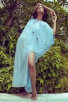 Nitya Bajaj_Blue Mesh Embroidery Crystal Keyhole Hand Kaftan  _at_Aza_Fashions