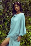 Nitya Bajaj_Blue Mesh Embroidery Crystal Keyhole Hand Kaftan  _Online