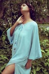 Buy_Nitya Bajaj_Blue Mesh Embroidery Crystal Keyhole Hand Kaftan  _Online