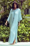 Buy_Nitya Bajaj_Blue Mesh Embroidery Crystal Keyhole Hand Kaftan  _at_Aza_Fashions