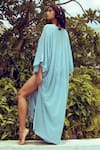 Shop_Nitya Bajaj_Blue Mesh Embroidery Crystal Keyhole Hand Kaftan  _at_Aza_Fashions