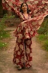 Mirkashi_Maroon Top And Bottom Georgette Floral Print Peplum Kurta Sharara Set  _Online_at_Aza_Fashions