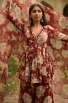 Shop_Mirkashi_Maroon Top And Bottom Georgette Floral Print Peplum Kurta Sharara Set  _Online_at_Aza_Fashions