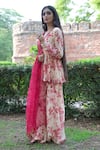 Shop_Mirkashi_Off White Top And Bottom Floral Print Peplum Kurta Sharara Set  _at_Aza_Fashions