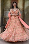 Buy_Mirkashi_Peach Georgette Embroidered Hand Floral Print Cutout Anarkali Pant Set  _at_Aza_Fashions