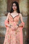 Shop_Mirkashi_Peach Georgette Embroidered Hand Floral Print Cutout Anarkali Pant Set  _at_Aza_Fashions