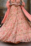 Buy_Mirkashi_Peach Georgette Embroidered Hand Floral Print Cutout Anarkali Pant Set  _Online_at_Aza_Fashions