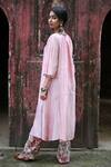 Shop_Mirkashi_Pink Top Assam Silk Embroidered Hand V Kurta And Pant Set  _at_Aza_Fashions