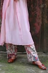 Buy_Mirkashi_Pink Top Assam Silk Embroidered Hand V Kurta And Pant Set  _Online_at_Aza_Fashions